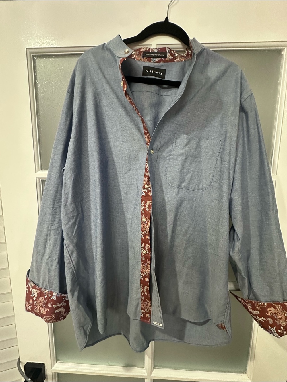 Paul Fredrick Men's Blue Button Down Shirt Paisley Trim Long Sleeve